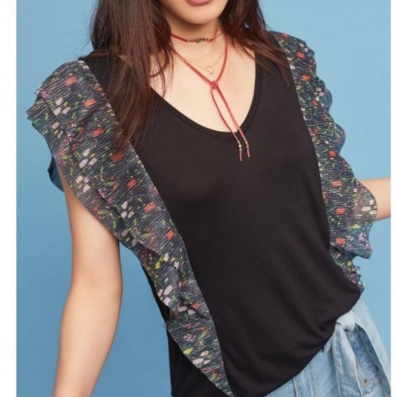 Anthropologie Tops - Anthro Vanessa Virginia Black Flutter Sleeve Large